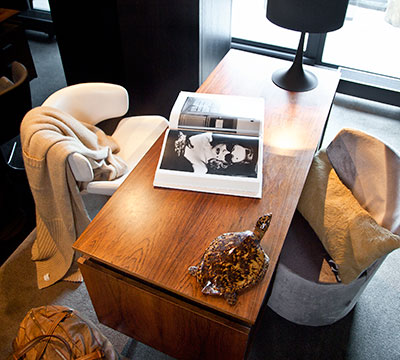 knitted mohair blanket and cowhide cushion