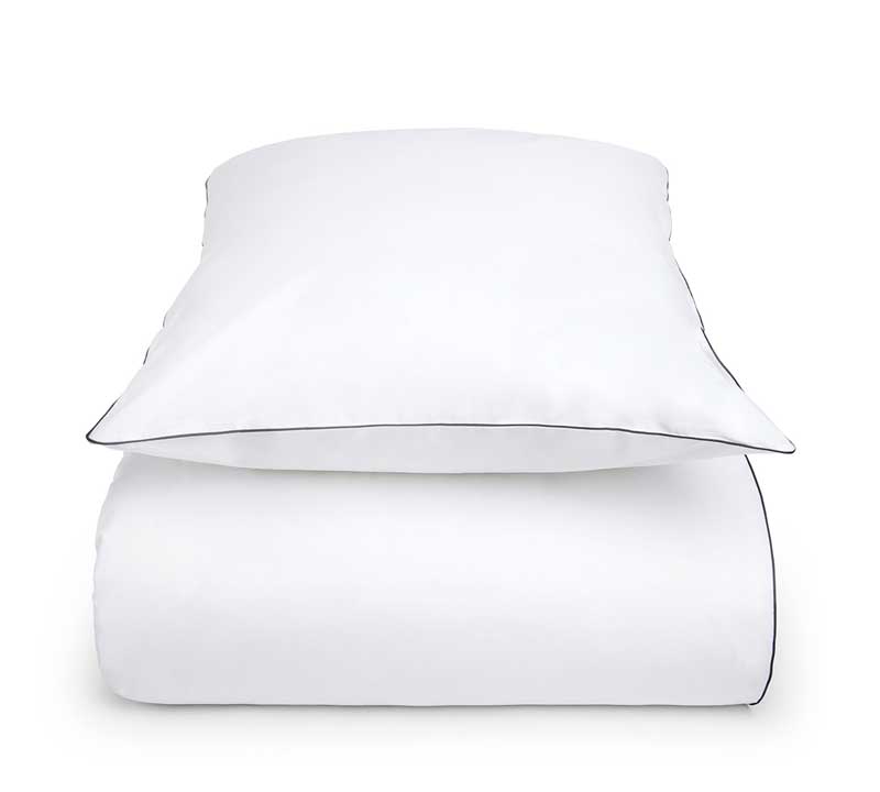 dekbedovertrek en kussenslopen Lotus wit katoen met zwarte piping