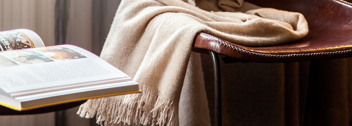 Throw Fly Almond Melee on Leather Chair